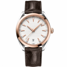Relógio social com mostrador branco de 41 mm, luneta em tom de ouro rosa e pulseira de couro marrom