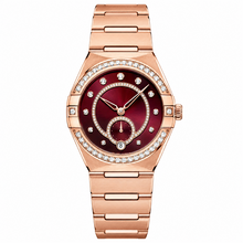 Relógio feminino de pulseira em tom de ouro rosa, com mostrador vermelho e detalhes em diamante, 34 mm