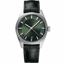 Relógio social com calendário, couro verde e preto, 41 mm