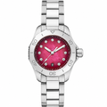 Sporty watch with red dial and stainless steel bracelet, 30mm size