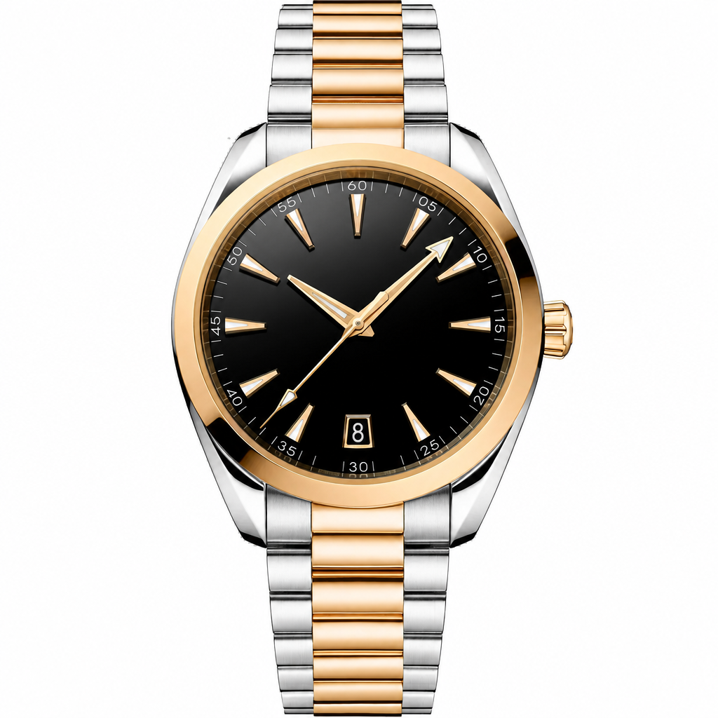 Classic two-tone dress watch with black dial and two-tone metal bracelet 41mm