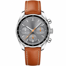 Relógio cronógrafo de 38 mm com pulseira de couro marrom