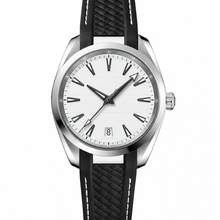 Relógio casual com mostrador branco e pulseira preta, 38 mm