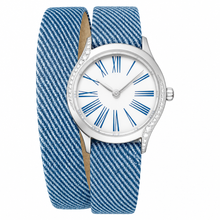 Relógio feminino elegante com pulseira de tecido estampado em azul