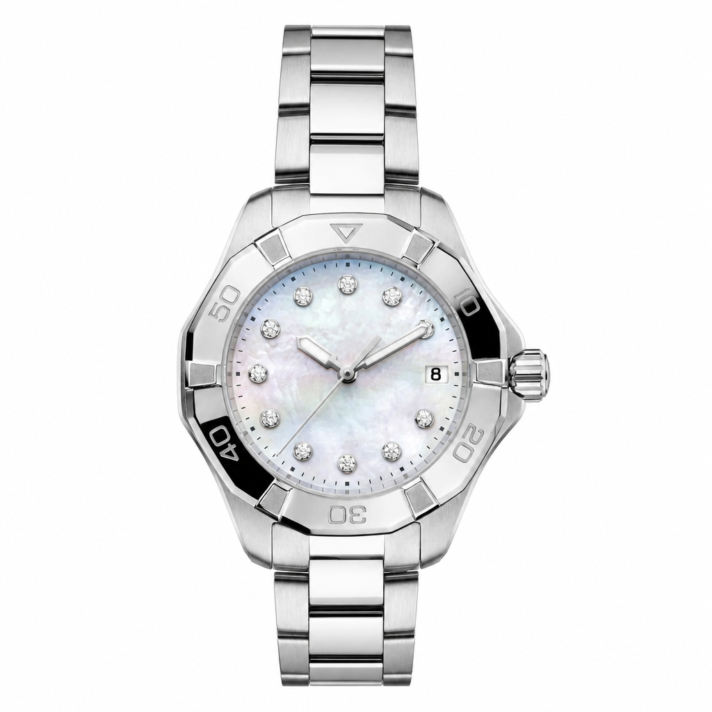 Women's watch with mother-of-pearl dial and stainless steel bracelet