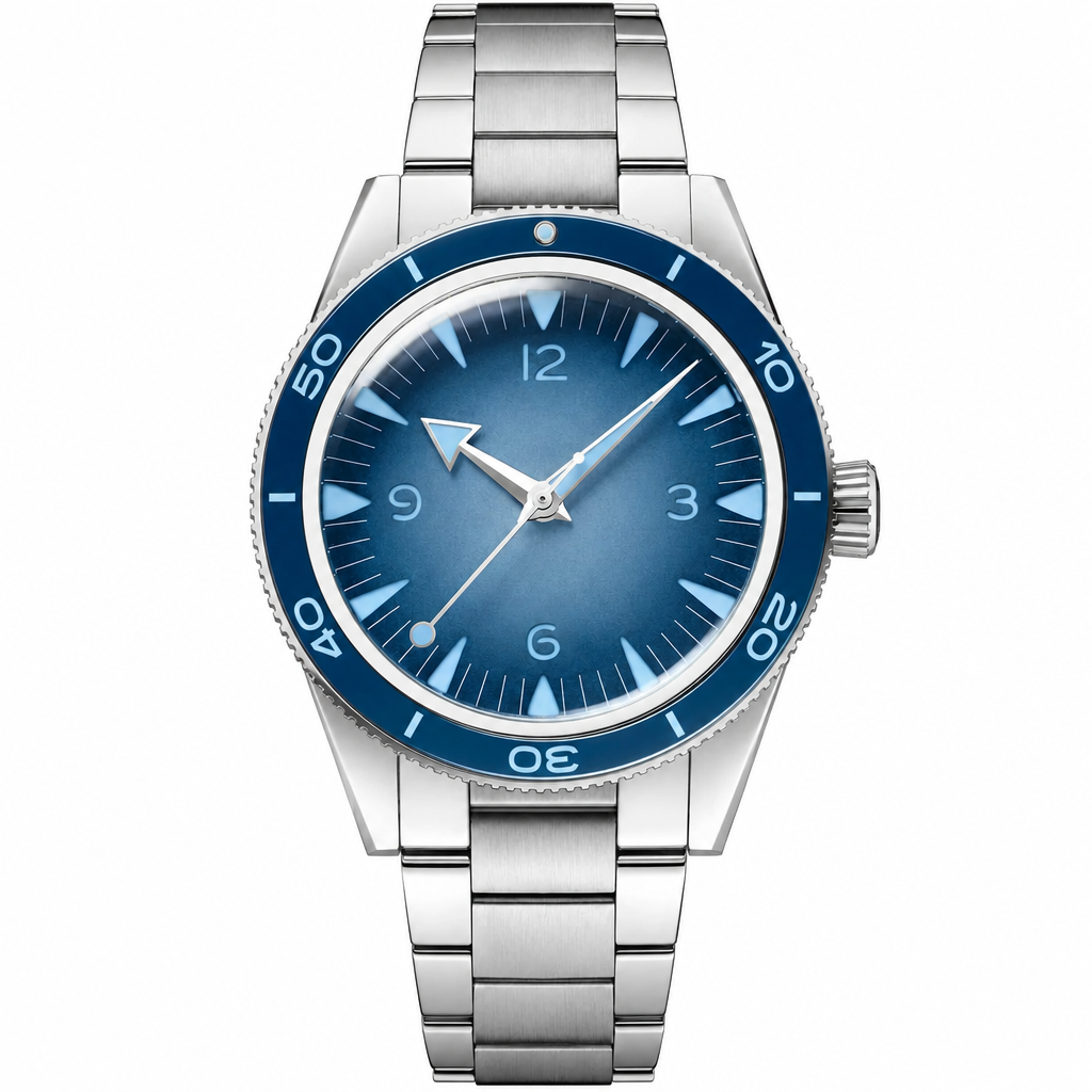 41mm sport watch with blue dial and stainless steel bracelet