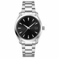 Classic stainless steel watch with black dial and date function