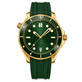 42mm green dial diver watch with gold-tone case and green rubber strap