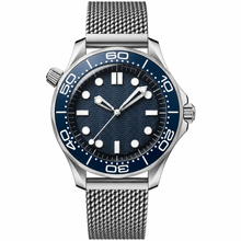 Relógio de mergulho masculino com mostrador azul e caixa em aço inoxidável, 42 mm