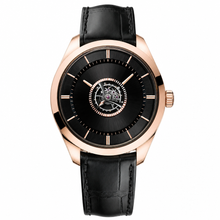 Relógio social em tom de ouro-rosa com pulseira de couro preta, 41 mm