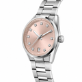 Stainless steel watch with rose gold dial and crystal markers