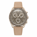 Casual chronograph watch with beige dial and beige suede strap