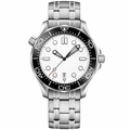 classic stainless steel diver watch with white dial and black bezel on white background