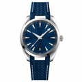 Casual watch with blue dial and blue rubber strap, 38mm case