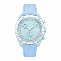 Light Blue Chronograph Watch with Leather Strap on white background
