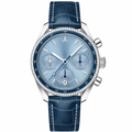 Chronograph watch with light blue dial and blue leather strap 38mm