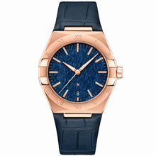 Relógio social masculino com mostrador azul e caixa em tom de ouro rosa, 39 mm