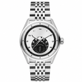 Classic silver-tone stainless steel watch with silver dial and black subdials