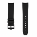 Black rubber watch strap with buckle displayed on white background