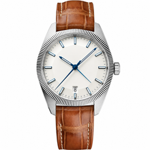 Relógio social com calendário, couro branco e marrom, 41 mm