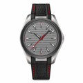 Casual sport watch with gray dial and black rubber strap with red stitching
