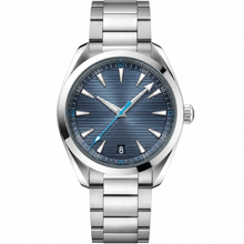 Relógio de aço inoxidável com mostrador azul, 41 mm