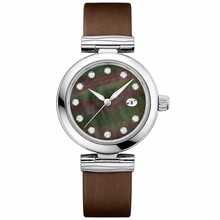 Relógio social de 34 mm com pulseira de couro marrom