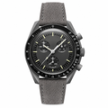 Chronograph watch with grey suede strap and dark dial