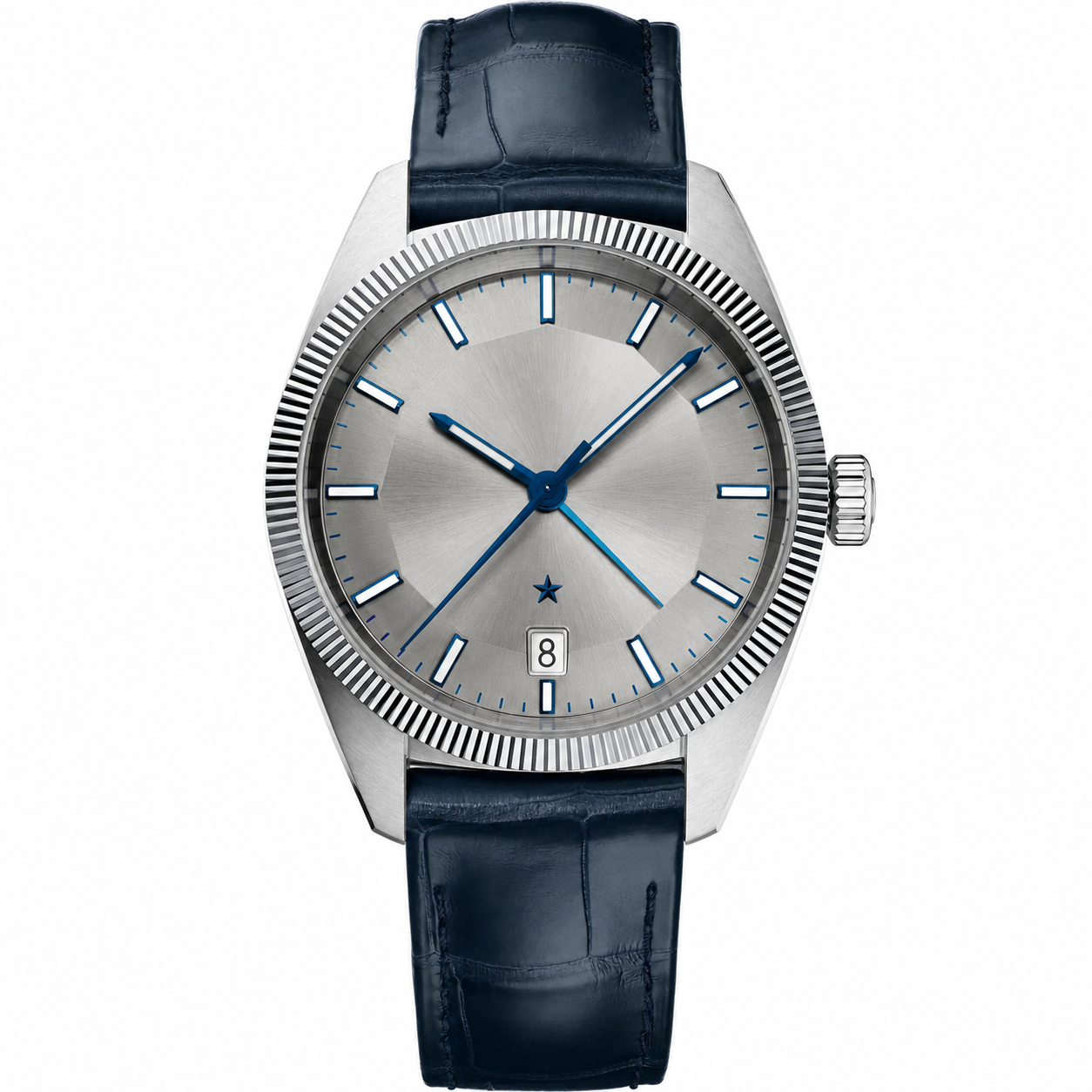 Calendar Dress Watch Silver Blue Leather 41mm product photo