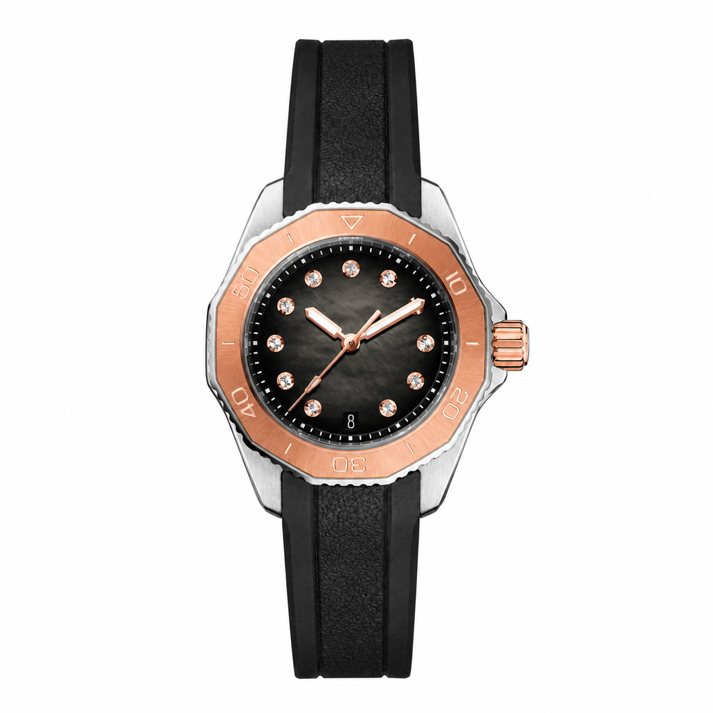 Sport-Luxury Watch with Black Dial and Rubber Strap 30mm product photo