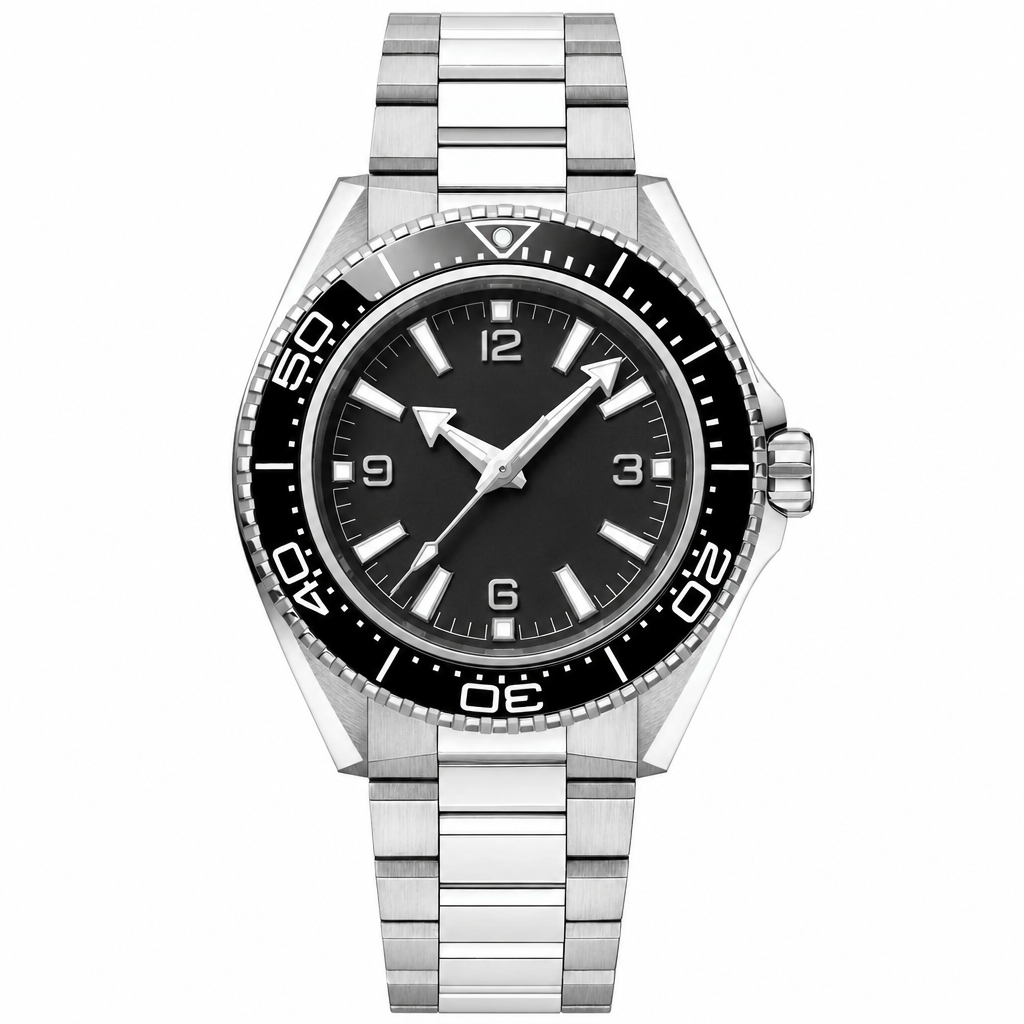 Dive style watch 42mm black dial on stainless steel bracelet product photo