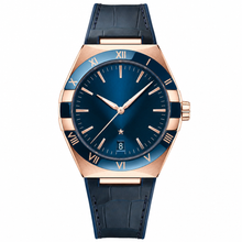 Relógio social masculino com mostrador azul e caixa em ouro rosa, 41 mm
