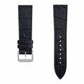 Black embossed leather watch strap with silver buckle, 20mm width