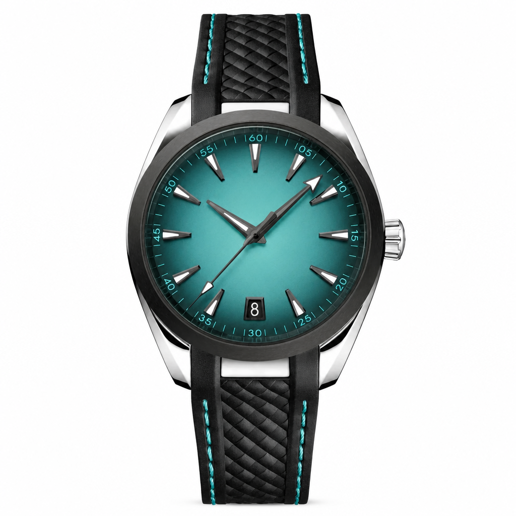 41mm sport watch with teal blue dial and black strap product photo