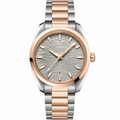 38mm two-tone metal dress watch with patterned light silver dial and rose gold accents