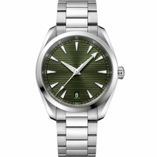 Relógio casual de 38 mm com mostrador verde e pulseira de metal prateada